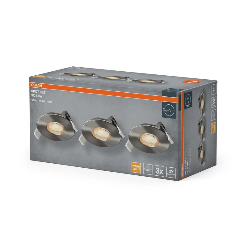 OSRAM Spot LED Recess Set Faretto da Incasso 4,9W 36° Nichel Satinato ⌀68 mm