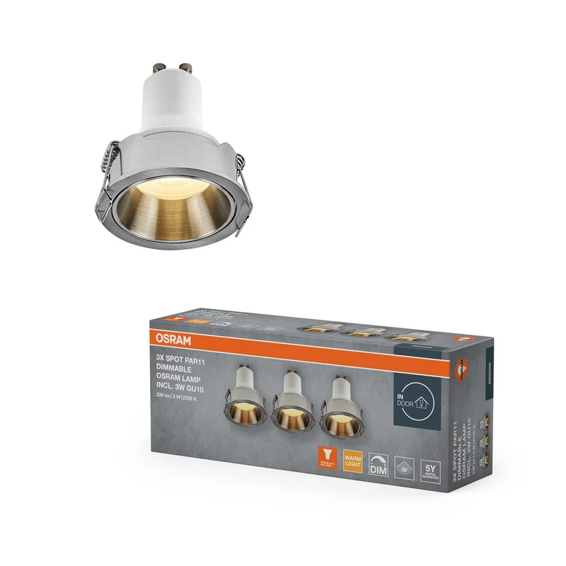OSRAM Spot LED Recess GU10 Dim Set Faretto da Incasso 3W Nichel Satinato ⌀52 mm
