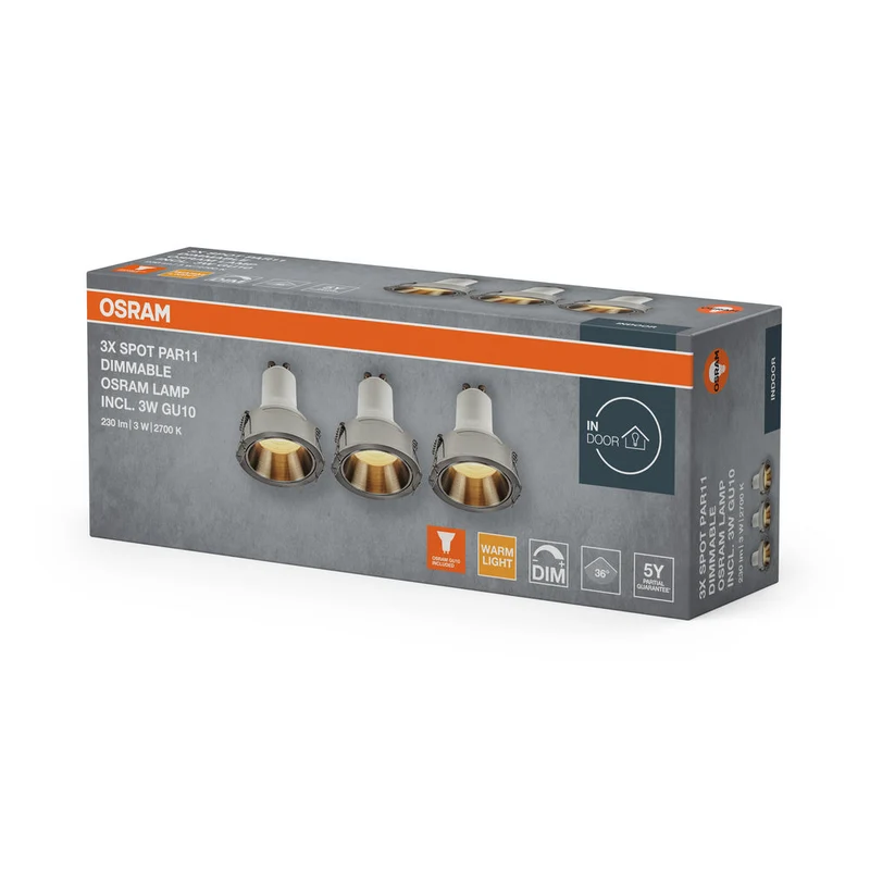OSRAM Spot LED Recess GU10 Dim Set Faretto da Incasso 3W Nichel Satinato ⌀52 mm