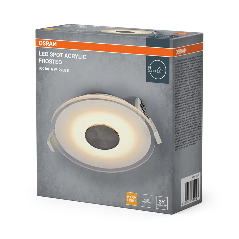 OSRAM Spot LED Acrilico Opaco Faretto da Incasso 6W Bianco ⌀100 mm