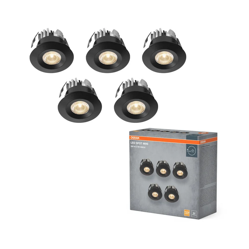 OSRAM LED Mini Spot set di faretti da incasso 6W 120° nero ⌀30 mm