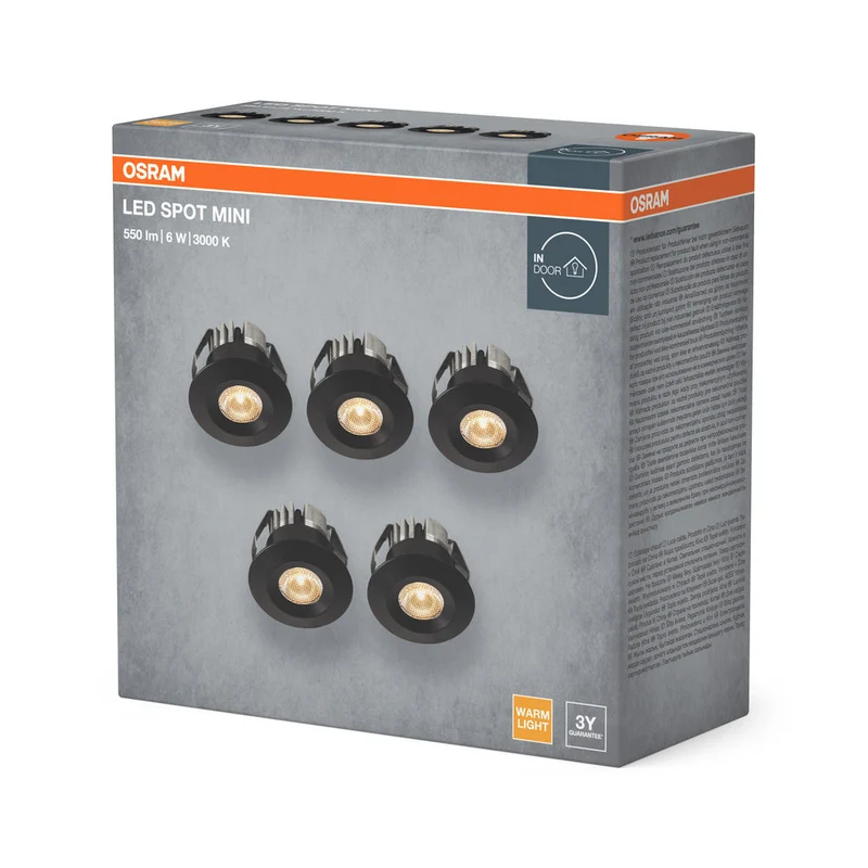 OSRAM LED Mini Spot set di faretti da incasso 6W 120° nero ⌀30 mm