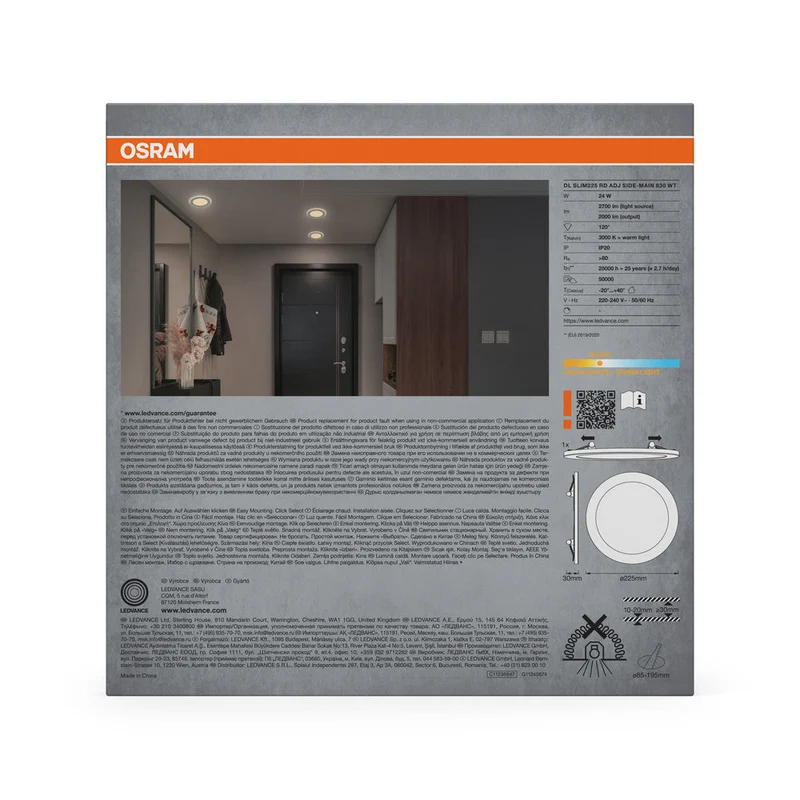 OSRAM LED Downlight Side-Mainlight faretto da incasso 225 mm 24W bianco ⌀85…195 mm