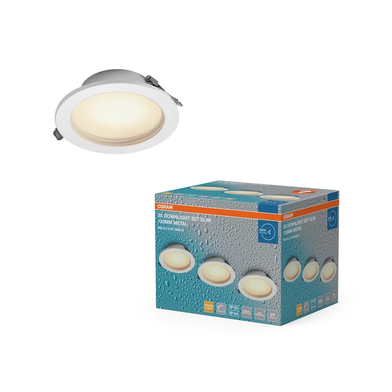 OSRAM LED Downlight set di faretti da incasso per bagno IP44 slim 120 mm 8W metallo bianco ⌀95 mm
