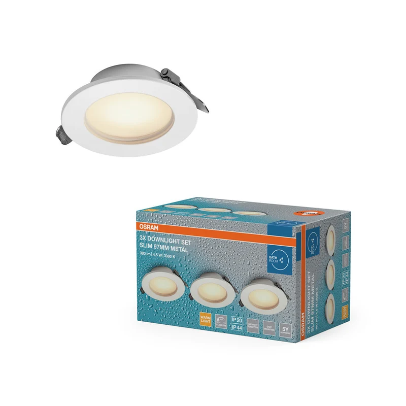 OSRAM LED Downlight set di faretti da incasso per bagno IP44 slim 97 mm 4.5W metallo bianco ⌀75 mm