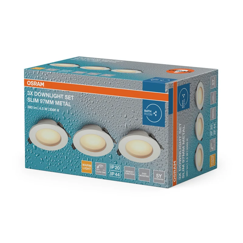 OSRAM LED Downlight set di faretti da incasso per bagno IP44 slim 97 mm 4.5W metallo bianco ⌀75 mm