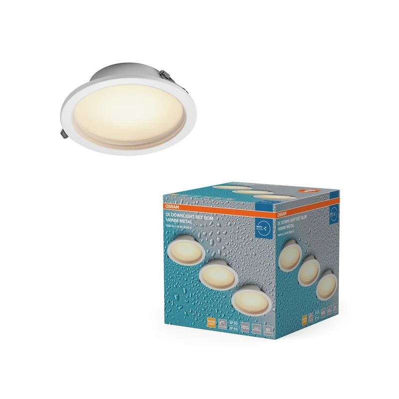 OSRAM LED Downlight set di faretti da incasso per bagno IP44 slim 160 mm 18W metallo bianco ⌀135 mm
