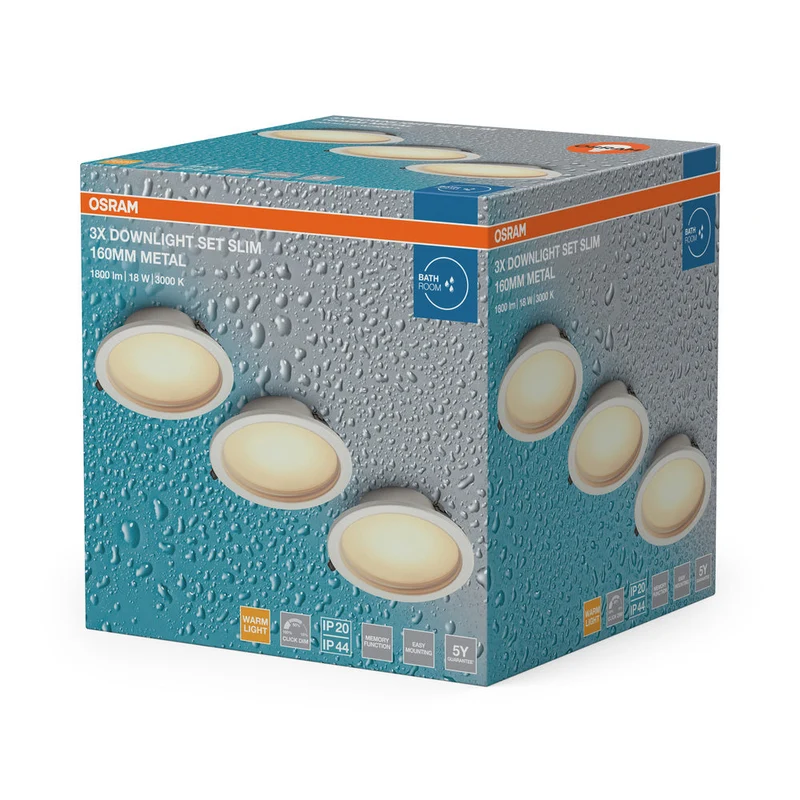 OSRAM LED Downlight set di faretti da incasso per bagno IP44 slim 160 mm 18W metallo bianco ⌀135 mm