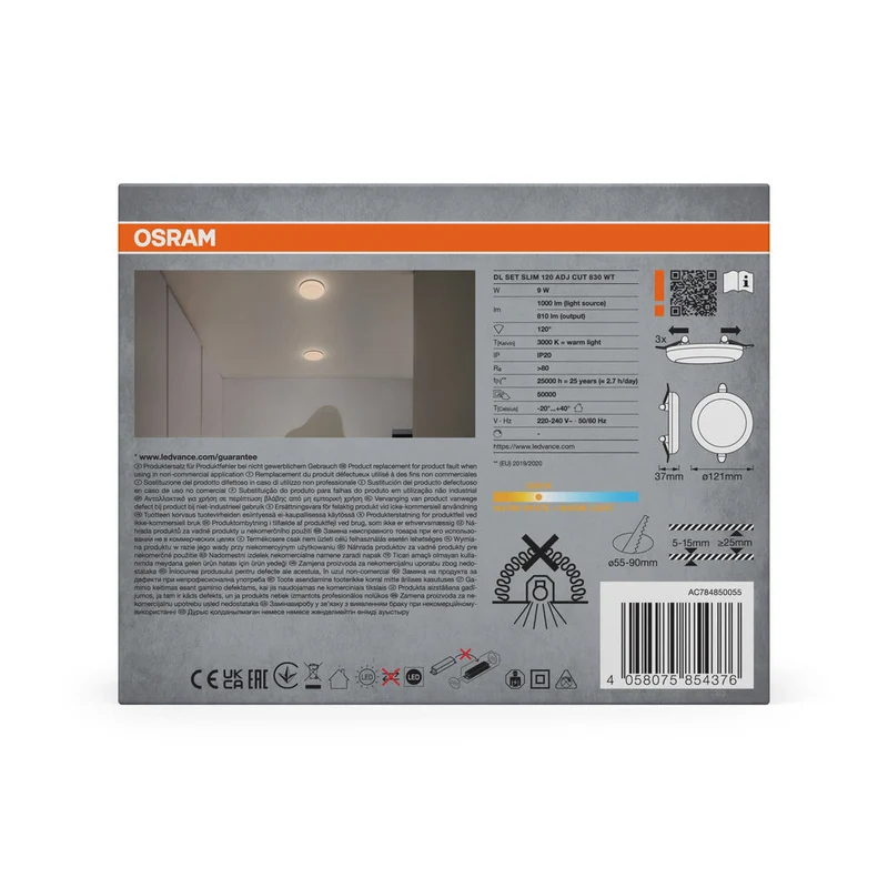 OSRAM LED Downlight Adjustable Cut-Out Slim set di faretti da incasso 120 mm 9W bianco ⌀55 mm