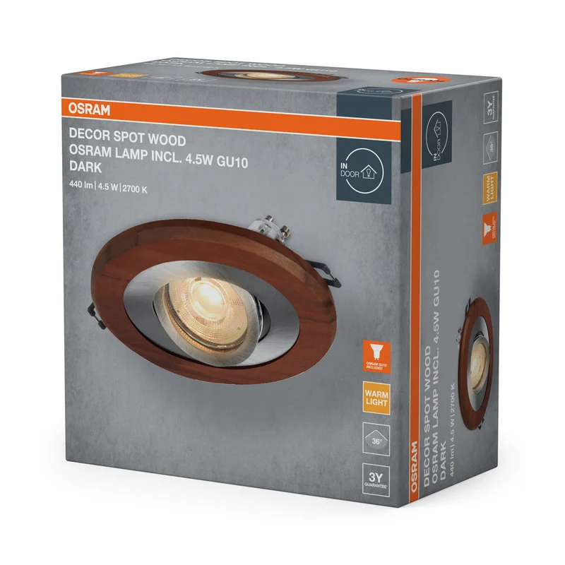 OSRAM Wood Spot GU10 dark faretto da incasso 4.5W satinato nichel ⌀68 mm