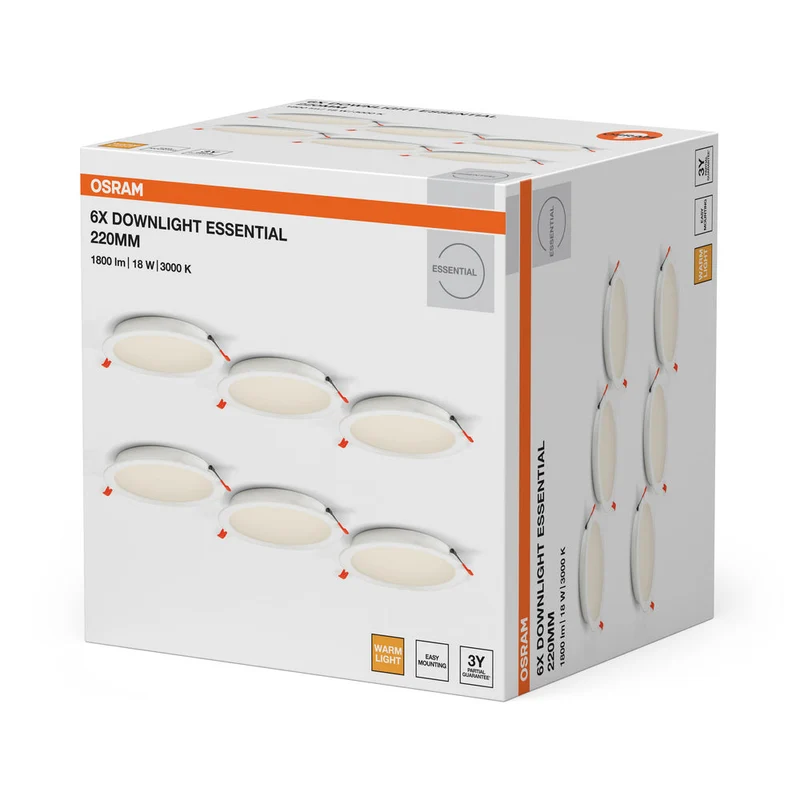 OSRAM Essential Downlights set di faretti da incasso 220 mm 18W bianco ⌀200 mm