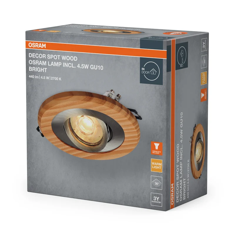 OSRAM Wood Spot GU10 faretto da incasso 4.5W satinato nichel ⌀68 mm