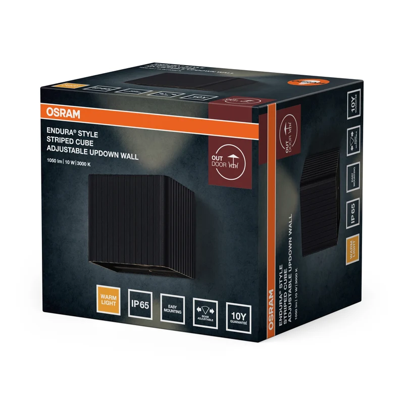 OSRAM ENDURA® Style Applique esterna Striped Cube regolabile Up-Down 10W IP65 grigio scuro