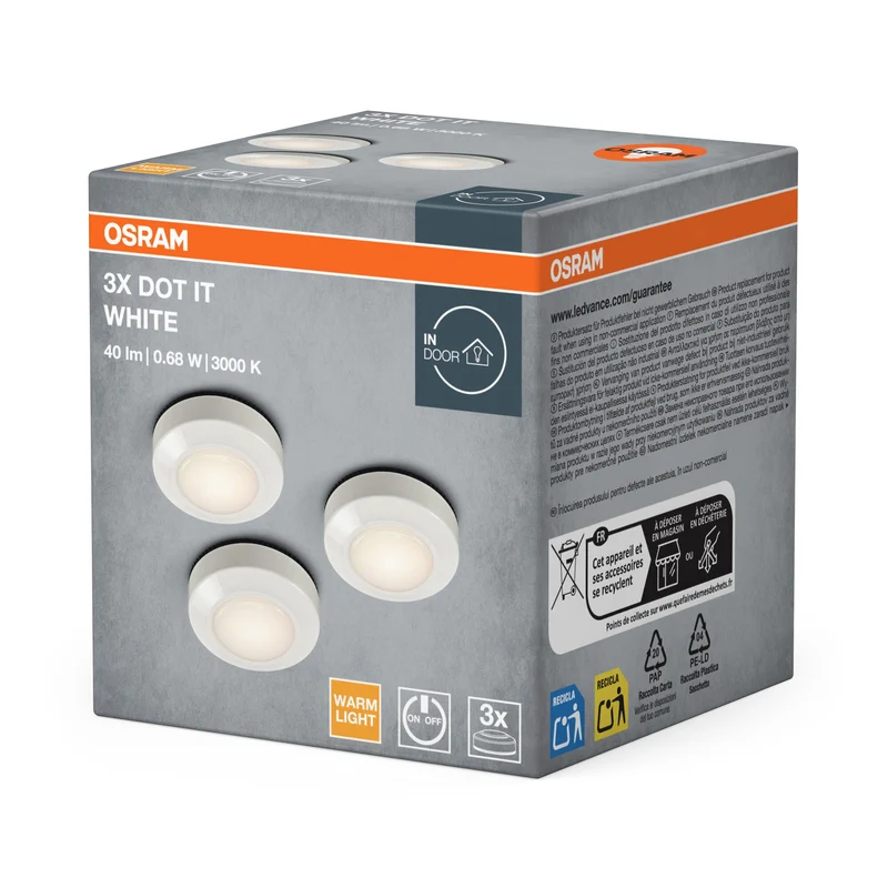 OSRAM Bluetooth SMART DOT-IT TWIST & SHAKE, dot ricaricabile, funzione rumore bianco, RGBW, 4000K, confezione da 3