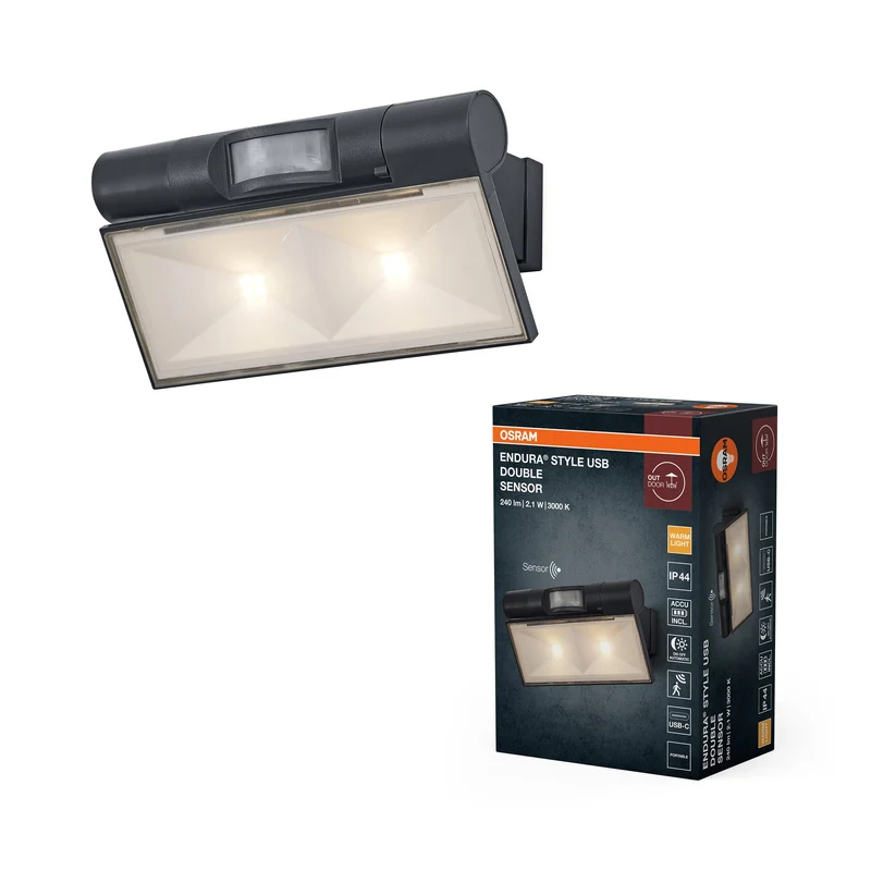 ENDURA® Style USB Regolabile Su-Giù Doppio Sensore IP44 Grigio scuro