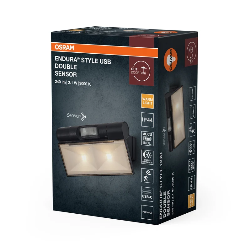 ENDURA® Style USB Regolabile Su-Giù Doppio Sensore IP44 Grigio scuro