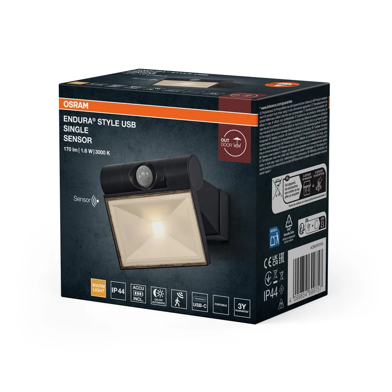 ENDURA® Style USB Regolabile Su-Giù Singolo Sensore IP44 Grigio scuro