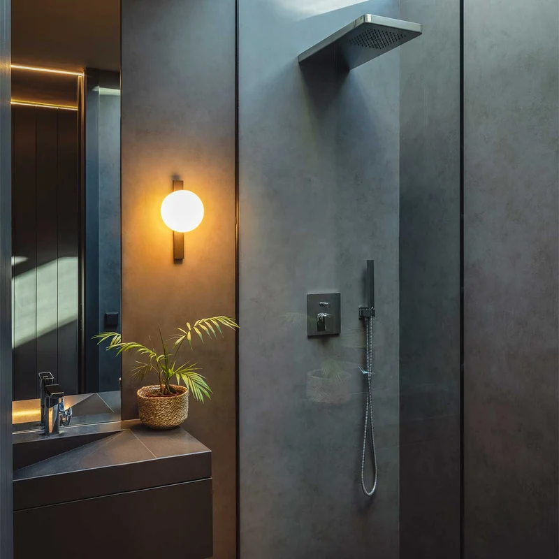 Circ - Applique murale LED IP44 en acier et verre, style art déco, H 30 cm