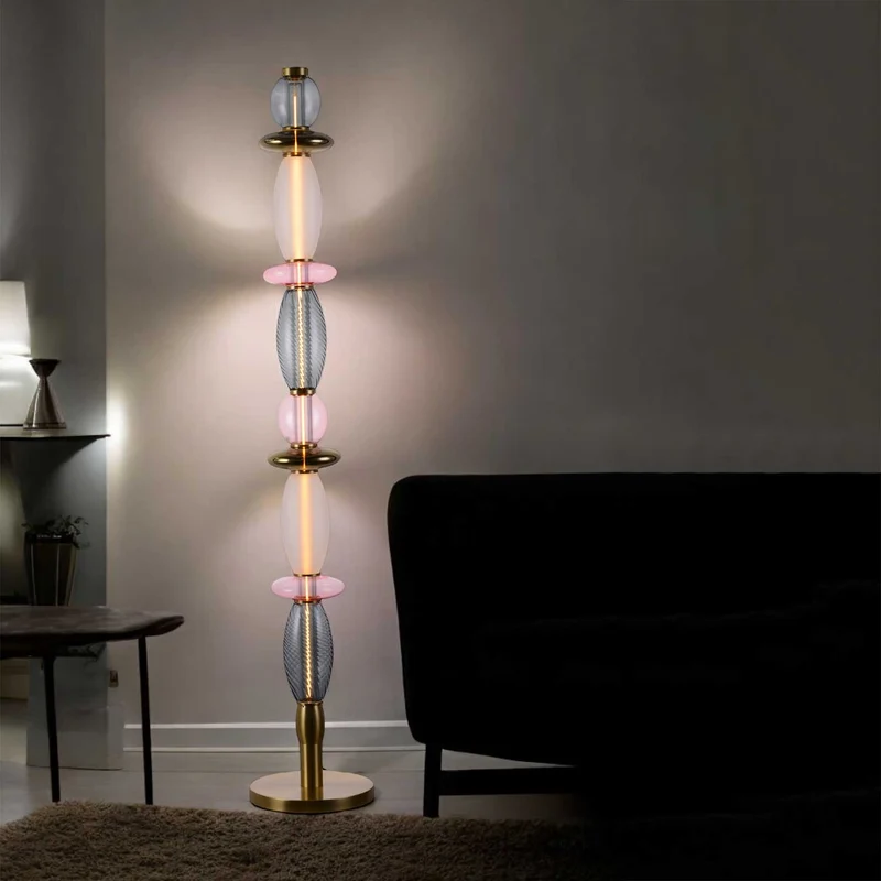 Léonor - Lampadaire en verre et aluminium, style éclectique, H 145 cm