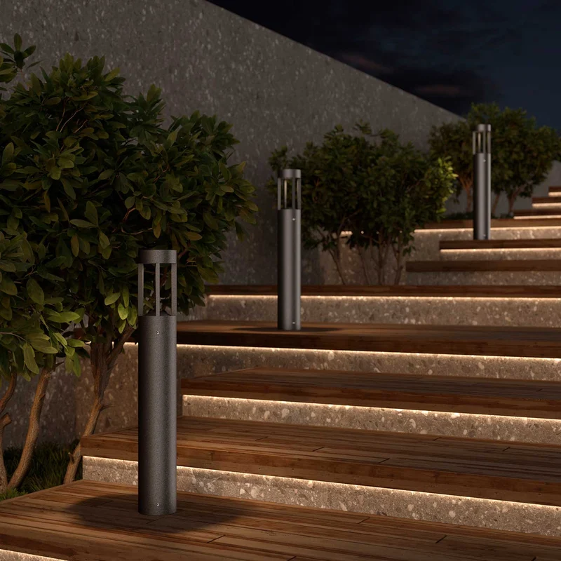 Vint - Borne LED cylindrique en acier, style contemporain