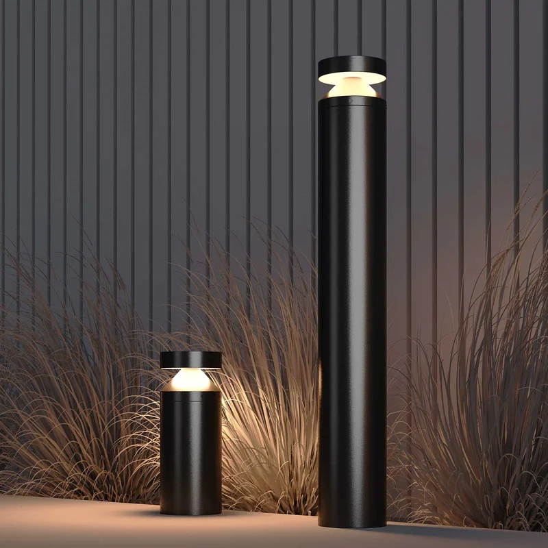 Olten - Borne LED cylindrique en acier, style contemporain