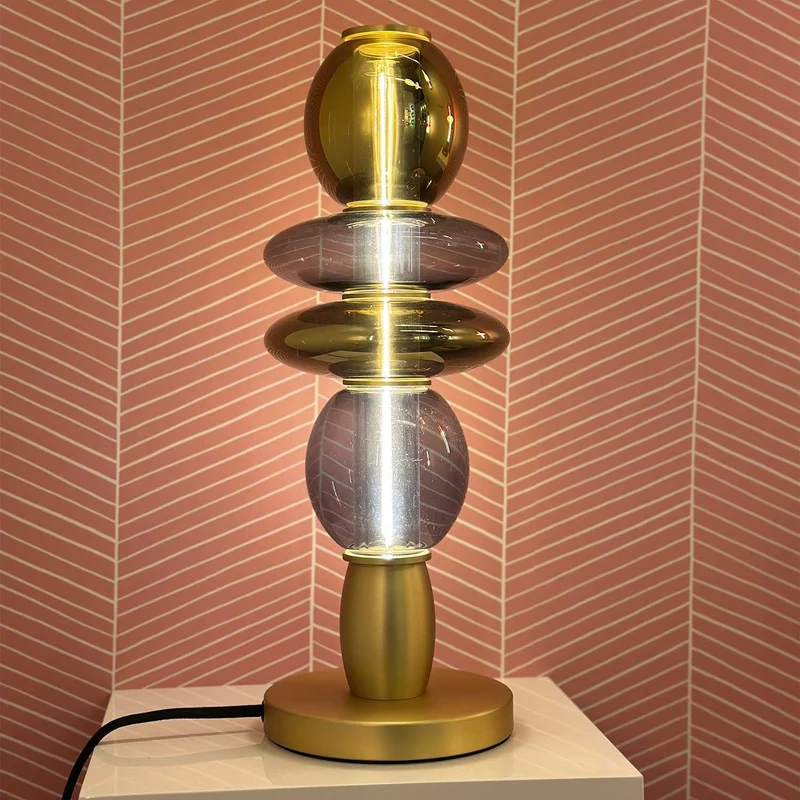 Léonor - Lampe à poser en verre et aluminium, style éclectique, H 42 cm