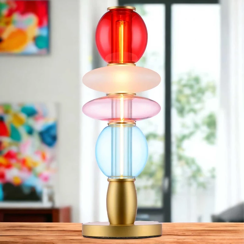 Léonor - Lampe à poser en verre et aluminium, style éclectique, H 42 cm