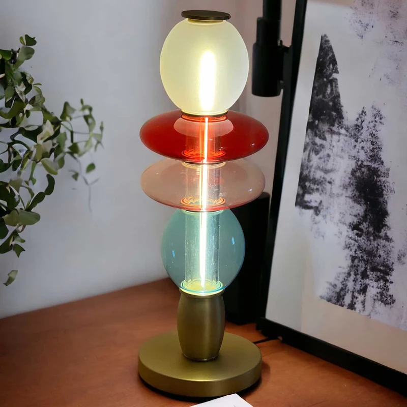 Léonor - Lampe à poser en verre et aluminium, style éclectique, H 42 cm