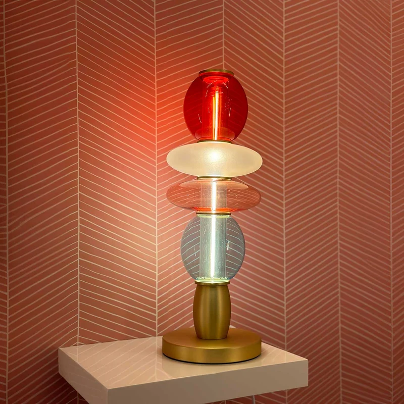 Léonor - Lampe à poser en verre et aluminium, style éclectique, H 42 cm