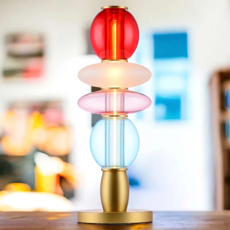 Léonor - Lampe à poser en verre et aluminium, style éclectique, H 42 cm