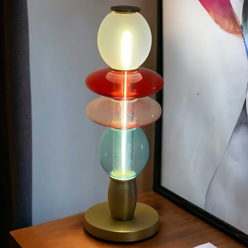 Léonor - Lampe à poser en verre et aluminium, style éclectique, H 42 cm