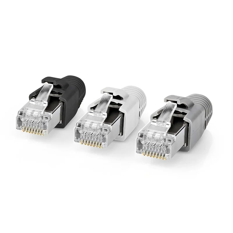 Nedis set 10 pezzi connettori RJ45, plug per cavi di rete CAT7 FTP, contatti placcati, guaina antirottura, grigio, nero e bianco