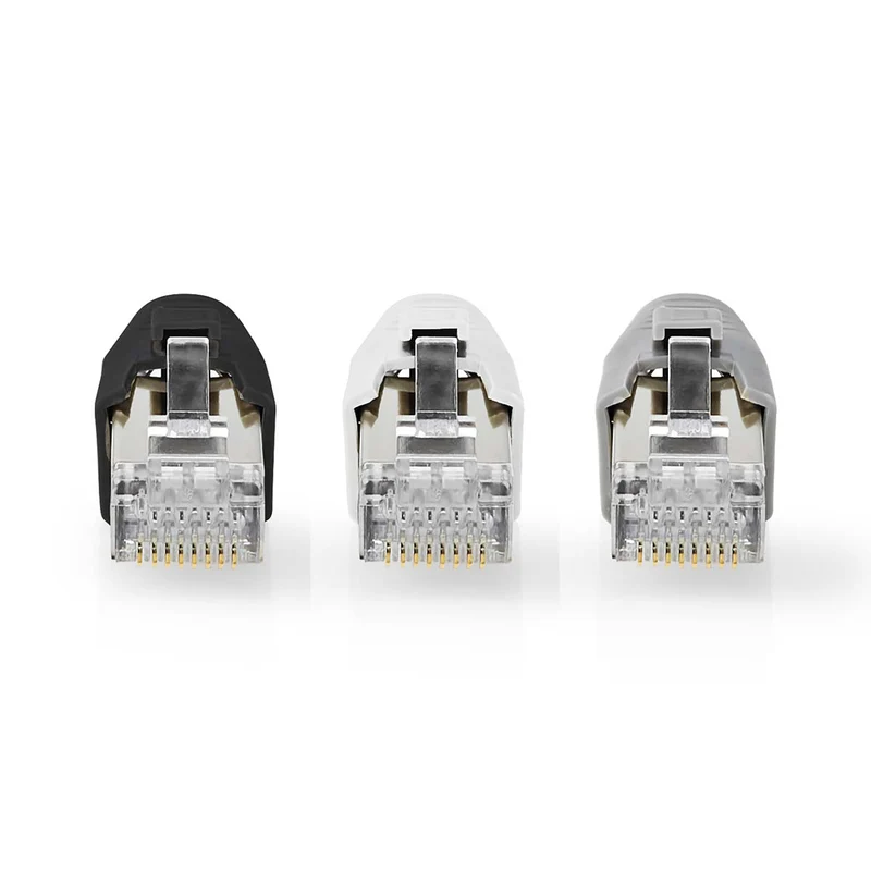 Nedis set 10 pezzi connettori RJ45, plug per cavi di rete CAT7 FTP, contatti placcati, guaina antirottura, grigio, nero e bianco