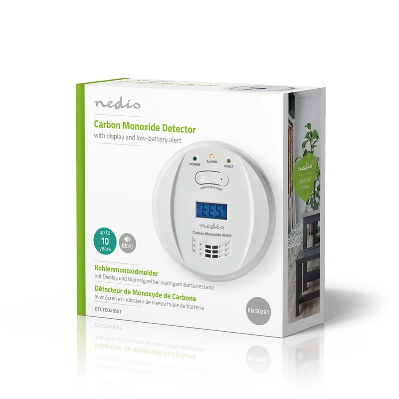 Nedis Allarme monossido di carbonio, rilevatore monossido di carbonio, durata batterie 5 anni, display LCD, allarme a 85 dB, facile installazione