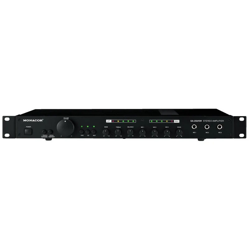 Monacor Amplificatore miscelatore stereo universale, amplificatore mixer stereo, amplificatore audio stereo con funzione karaoke