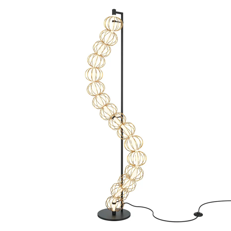 Golden Cage - Lampadaire LED sculptural en acier, style contemporain