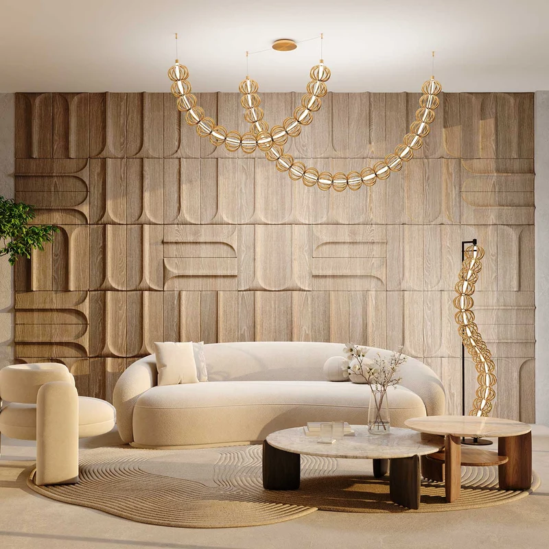 Golden Cage - Lampadaire LED sculptural en acier, style contemporain