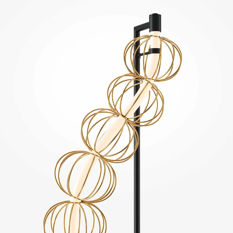 Golden Cage - Lampadaire LED sculptural en acier, style contemporain