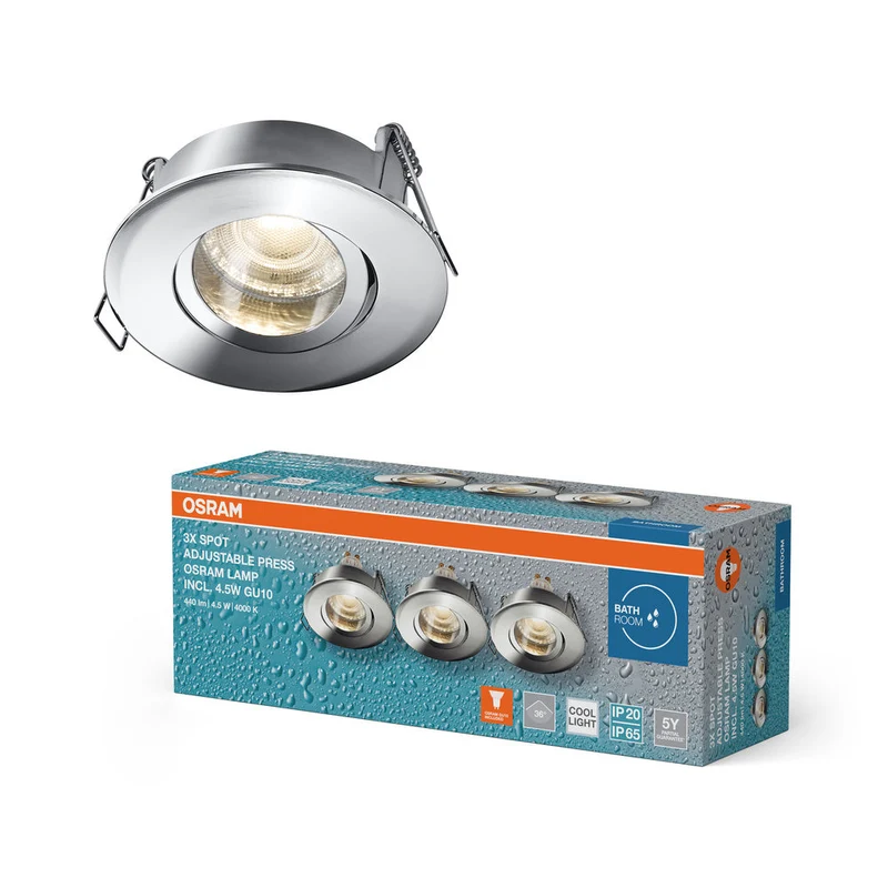 OSRAM LED Spot Recess faretti da incasso per bagno GU10 dimmerabile orientabile Click 6W bianco ⌀68 mm