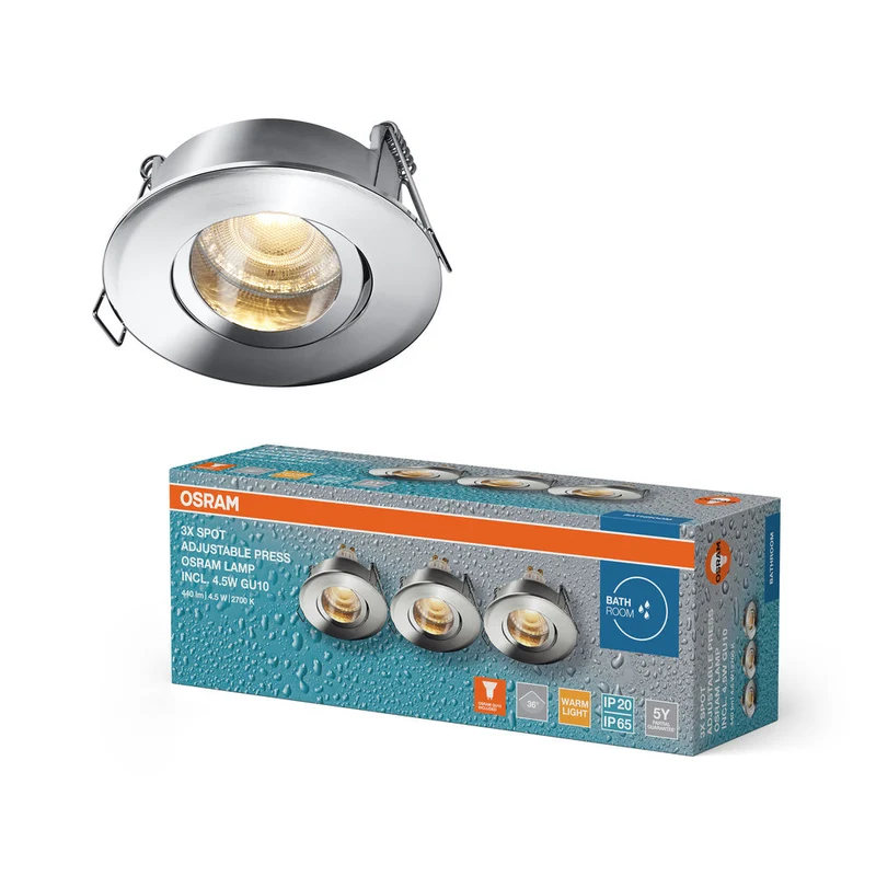 OSRAM LED Spot Recess faretti da incasso per bagno GU10 IP65 4.5W cromo ⌀68 mm