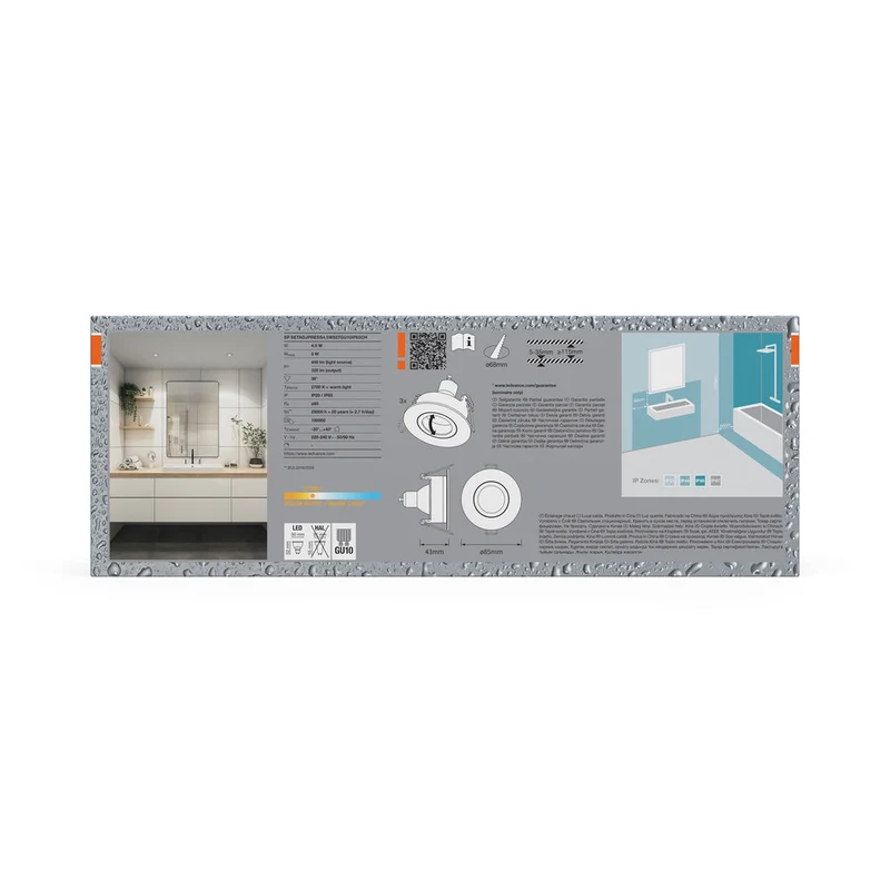 OSRAM LED Spot Recess faretti da incasso per bagno GU10 IP65 4.5W cromo ⌀68 mm