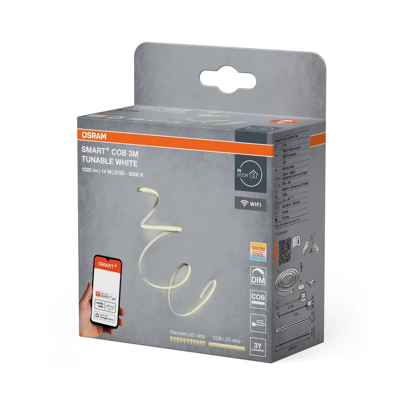 OSRAM Wifi SMART+ COB STRISCIA LED BIANCO REGOLABILE, 3m, Bianco Regolabile, 1200lm, 14W, 2700-6500K