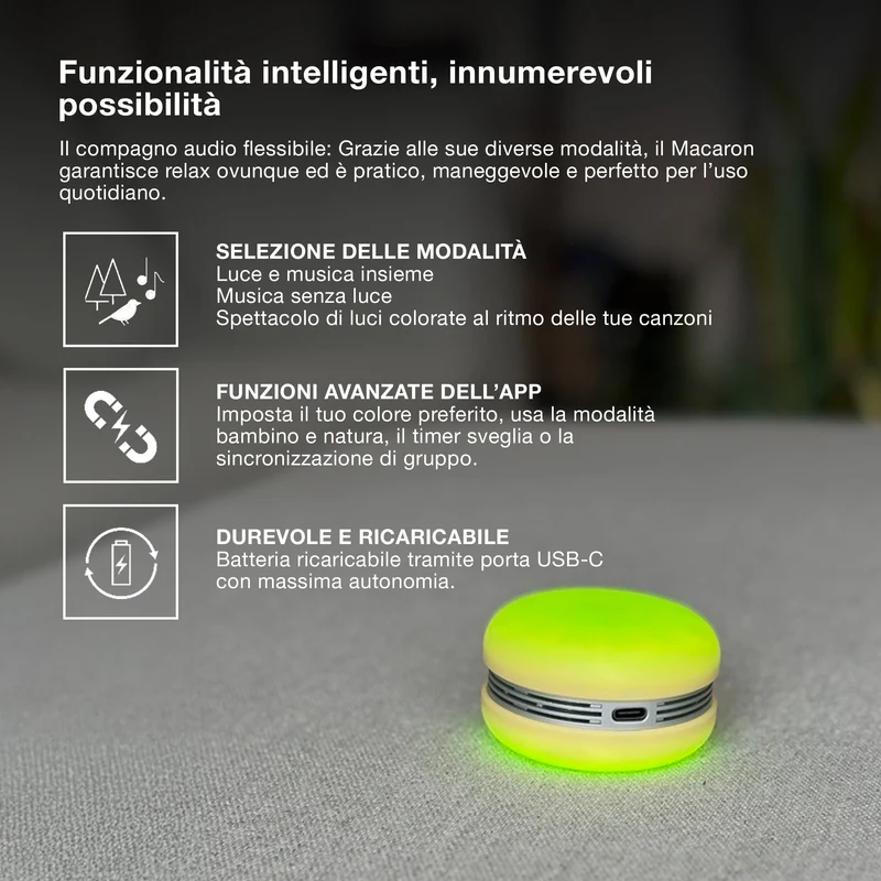 OSRAM Bluetooth SMART+ Macaron altoparlante con controllo del movimento, luce LED RGB, verde