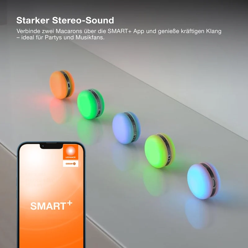 OSRAM Bluetooth SMART+ Macaron altoparlante con controllo del movimento, luce LED RGB, arancione