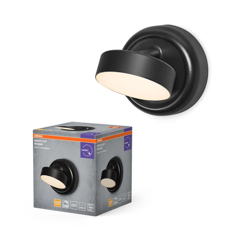 OSRAM NIGHTLUX TONDO Dimmerabile Ricaricabile USB Lampada Nera