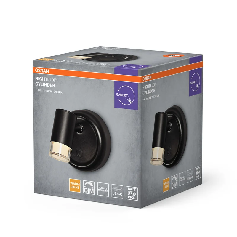 OSRAM NIGHTLUX CYLINDER Dimmerabile Ricaricabile USB Lampada Nera