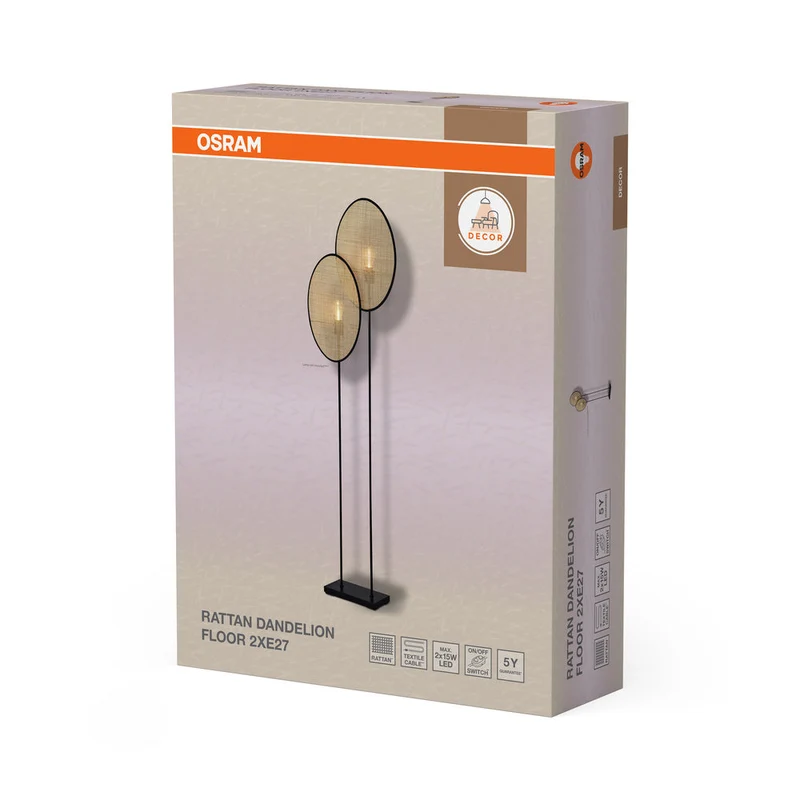 OSRAM DECOR Rattan Dandelion Lampada da terra 2XE27 Marrone