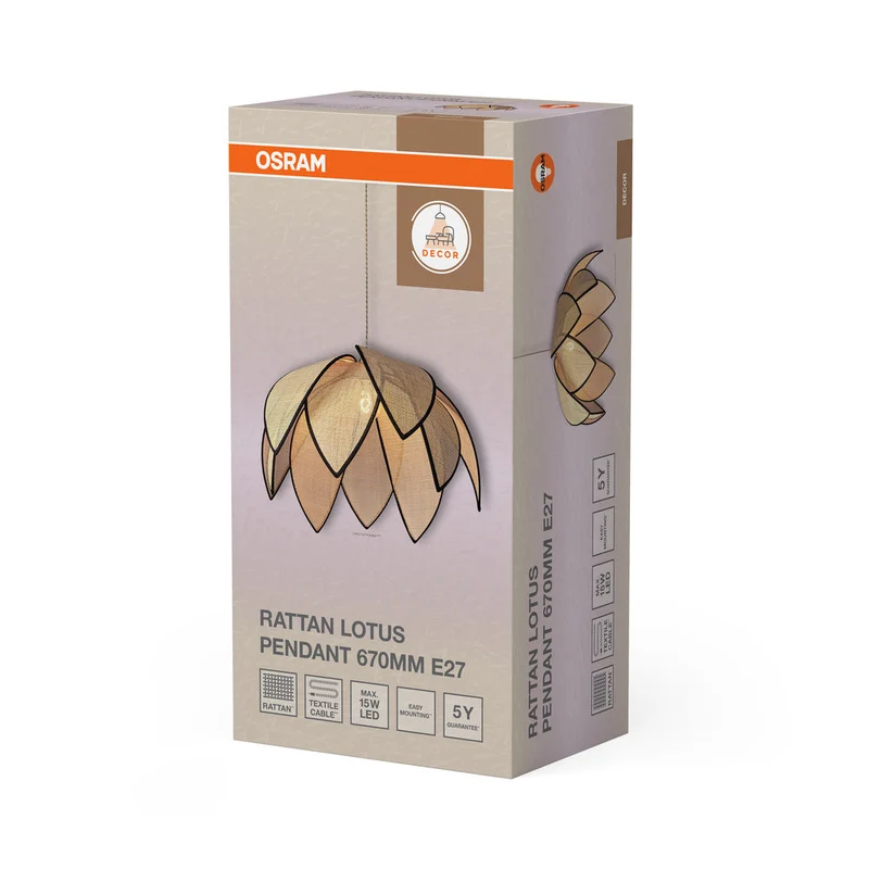 OSRAM DECOR Rattan Loto Lampada a sospensione E27 Marrone