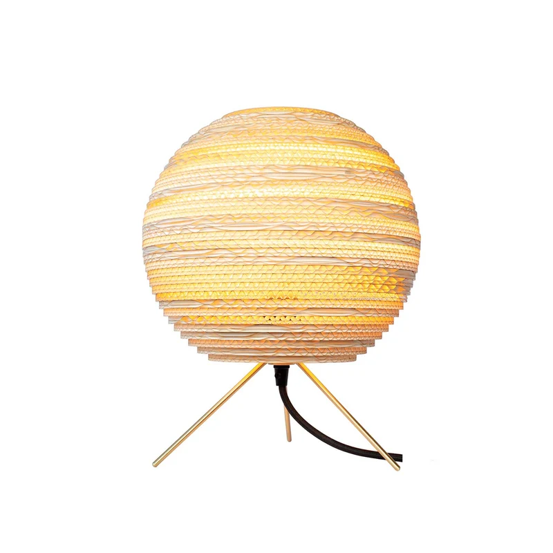 Moon Table - Lampe à poser en carton recyclé et laiton, style contemporain, H 26 cm