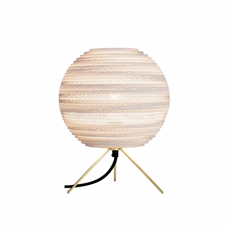 Moon Table - Lampe à poser en carton recyclé et laiton, style contemporain, H 26 cm